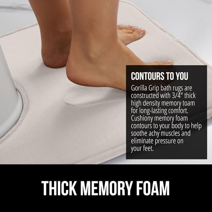 GORILLA GRIP Thick Memory Foam Toilet Rug for Bathroom, U Shaped Washable, Soft Absorbent Velvet Topside Floor Mats, Machine Wash, Cushioned Luxury Rugs for Bath Room, 22.5 x 19.5, Cream