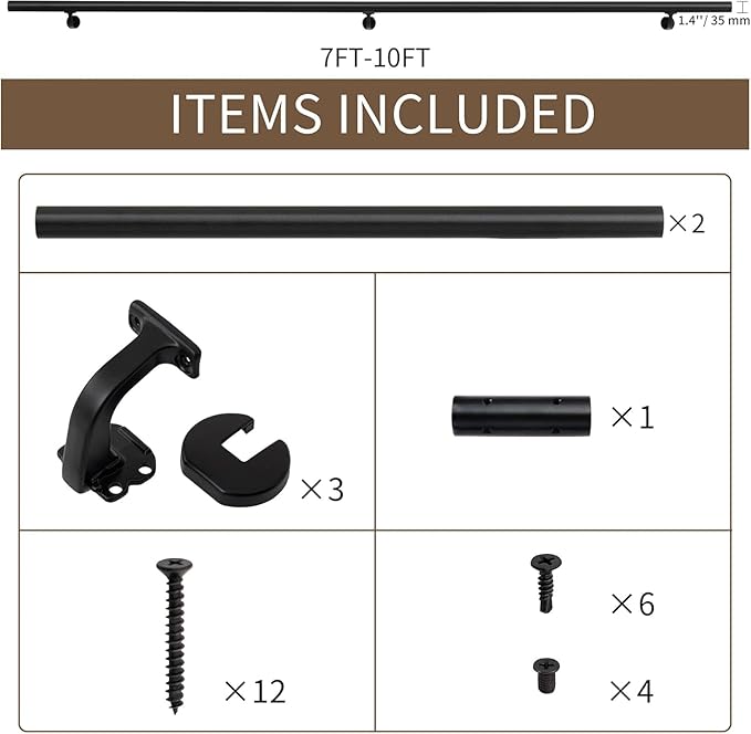 Handrails for Indoor Stairs,Deck,Slope,Modern Aluminum Handrail Set, Wall Mounted, with Zink-Alloy Brackets Aluminium Railing System,Rust Free. (Matte Black, 7 FT-New)