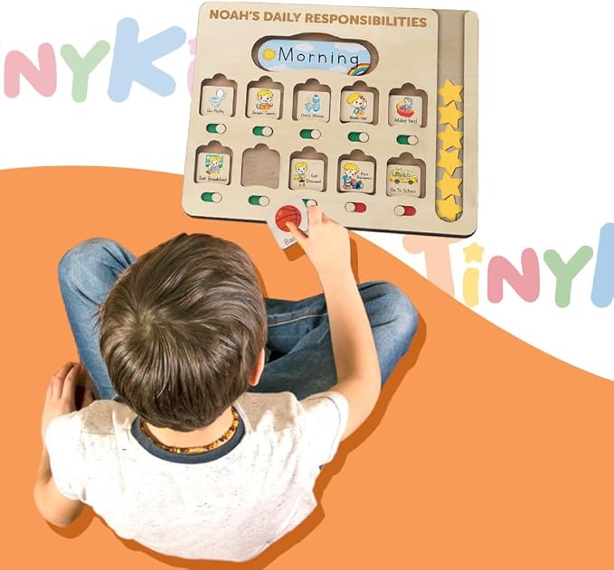 Personalized Wooden Daily Routine Chart, Visual Schedule, Routine Chart for Toddlers, Morning Bedtime Routine Chart for Toddlers (03)