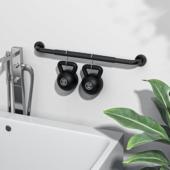 2 Pack 24 Inch Black Shower Grab Bar w/Anti Slip Rubber Grip,ZUEXT Stainless Steel Bath Grab Bar,Bathroom Balance Bar,Wall Mount Safety Handrail Support,Handicap Injury Elderly Senior Assist Handle