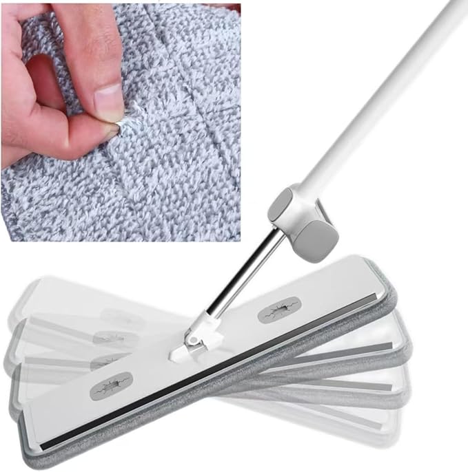 Microfiber Mop Large Flat Mops for Floor Cleaning 4 Reusable Washable mop Pads Hardwood Cleaning System Wet and Dust Mop with 61 in Long Stainless Steel Handle