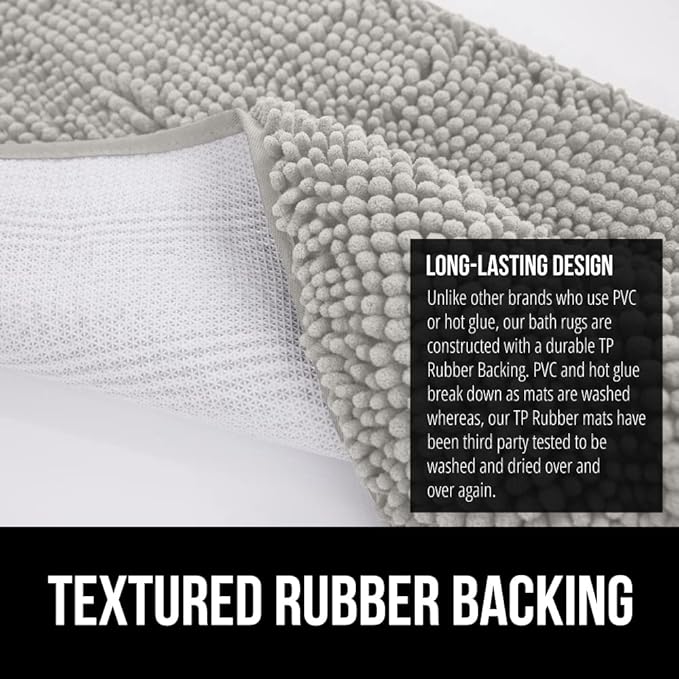 GORILLA GRIP Bath Rug Mat 30x20, Thick Soft Absorbent Chenille, Quick Dry Microfiber Mats, Rubber Backing Washable Shower Floor Rugs, US Designed Bathroom Bathmat Home Decor Accessories, Light Gray