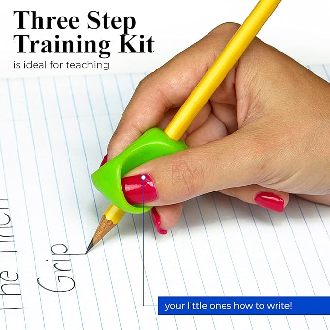The Pencil Grip 3-Step Training Kit - Crossover Grip, Pinch Grip & Standard Pencil Grip Ergonomic Writing Aids for Kids, Students, Fine Motor Development, Assorted Colors, Pack of 3 Grips (1 per Type)