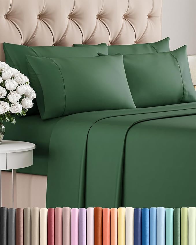 King 6 Piece Sheet Set - Cooling & Breathable Bed Sheets - Hotel Luxury Bed Sheets for Women, Men, Kids & Teens - Comfy Bedding w/Deep Pockets & Easy Fit - Soft & Wrinkle Free - King Emerald Sheets