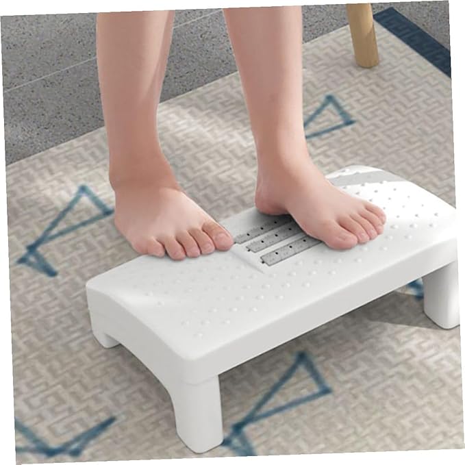 Household Footstool with Massage Rollers Ergonomic Foot Rest Stool for Office and Entryway Stress-Relief Foot Support Step in White