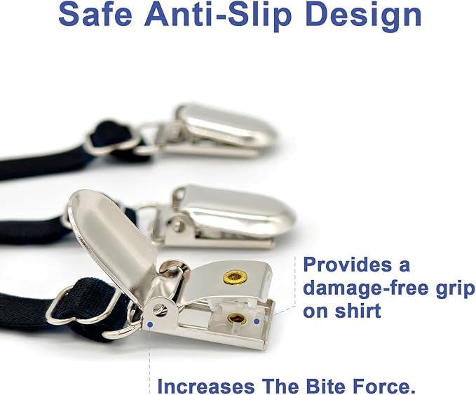 Shirt Stays for Men - Premium 1-Pair Set with Non-Slip Clips, Adjustable Third Generation Elastic Design for Shirt Stays in Police, Military & Formal Wear