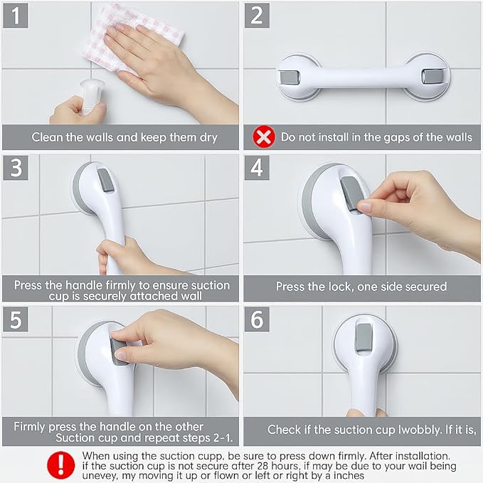 2 Pack Grab Bars for Bathtubs and Showers,Shower Handles for Elderly Seniors bar Bars Safety Elderly Suction 500 lbs Cup and Walls bathtubs Handicap Heavy Duty Grabbers Wall