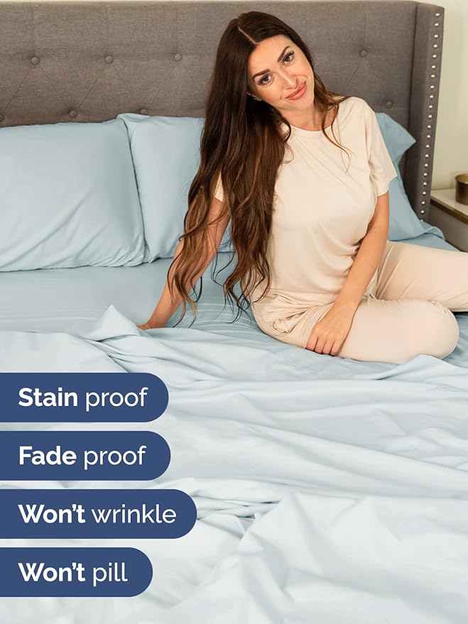 Extra Deep Cal King Sheet Set - 6 Piece Breathable and Cooling Sheets - Hotel Luxury Bed Sheets Set - Easy Fit - Soft, Wrinkle Free and Comfy Sheets Set - Ice Blue Sheet Set with Extra Deep Pockets