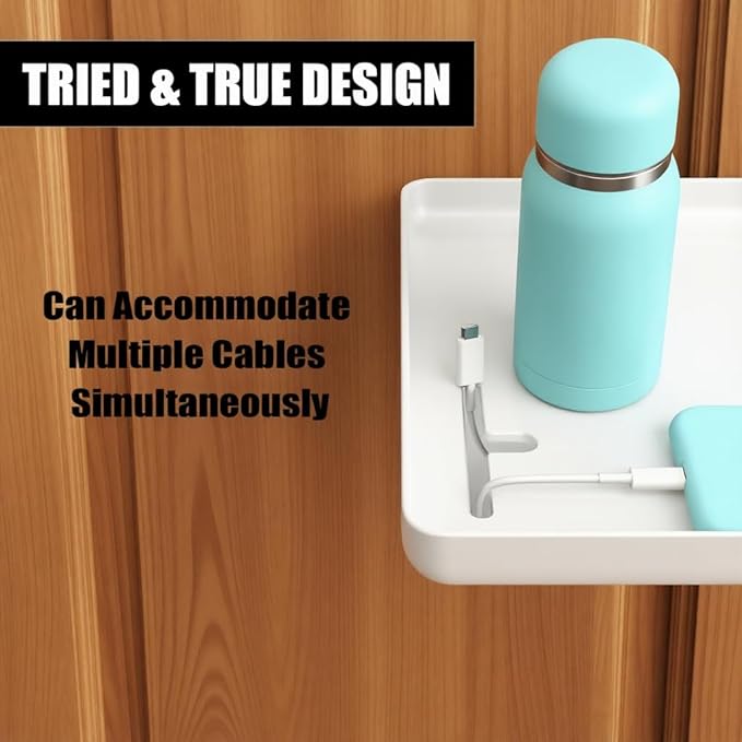 KUK Bedside Shelf for Dorm Room, Metal Bunk Bed Table Shelf with Cord Hole for Top Bunk, College Dorm Room Essentials, Clip on Nightstand Tray Organizer for Bunk Loft Dorm Bed (White)