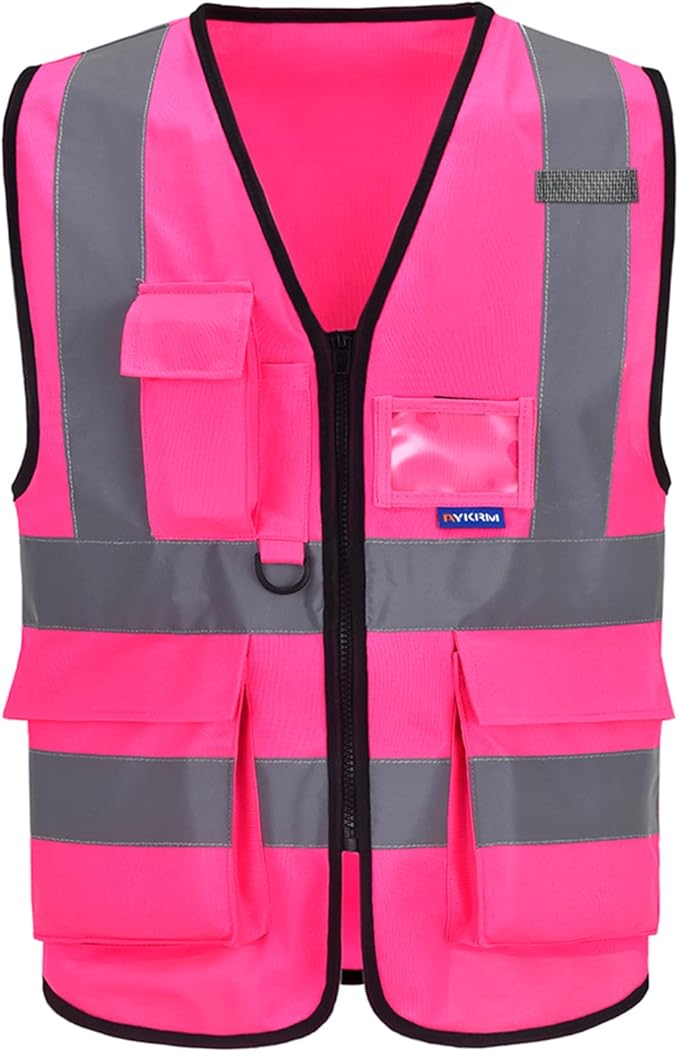 6XL 7XL 8XL Pink Safety Vest with pocket, Pink 6XL-8XL