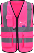 A-SAFETY Pink High Visibility Vest,Reflective Safety Vest Workwear,7 Pockets Hi Vis Durable Vest with Reflective Tapes 4 Lower Pockets,3XL
