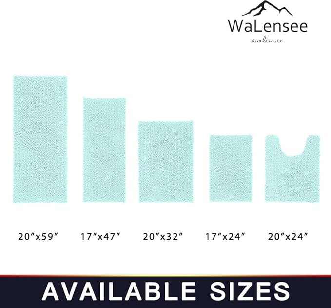 Walensee Large Bathroom Rug Non Slip Bath Mat (72x24 Inch Spa Blue) Water Absorbent Super Soft Shaggy Chenille Machine Washable Dry Extra Thick Perfect Absorbant Best Plush Carpet for Shower Floor