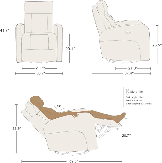 CHITA Genuine Leather Power Swivel Glider Recliner Chair for Adults, FSC Certified Electric Nursery Rocker Recliner Chair for Living Room, Haze