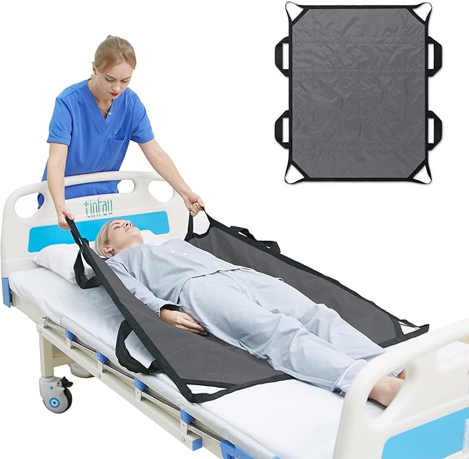 45" x 36" Positioning Bed Pad with Handles Washable Draw Sheets for Hospital Bed Ridden Patient Clothes Waterproof Glide Sheets for Patients Moving Pad for Lifting &Transfer Sheet Nylon, Grey