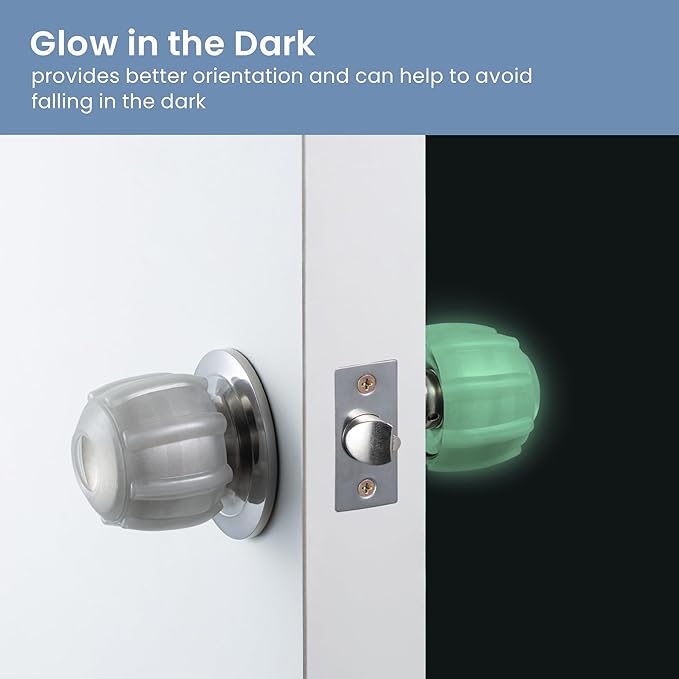 remedic Non Slip Door Knob Covers - Glow in The Dark - Set of 4 for Better Grip, Static-Free, Arthritis-Friendly, Ideal for Seniors & Nighttime Orientation – Grip Aid for Joint Pain Relief