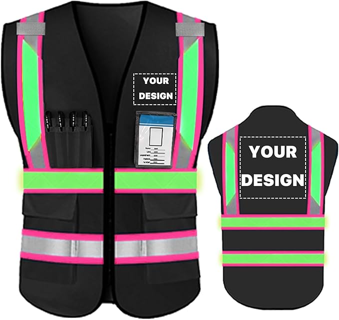 YOWESHOP High Reflective Visibility Safety Vest Custom Your Logo Safety Workwear with Reflective Strips and Pockets