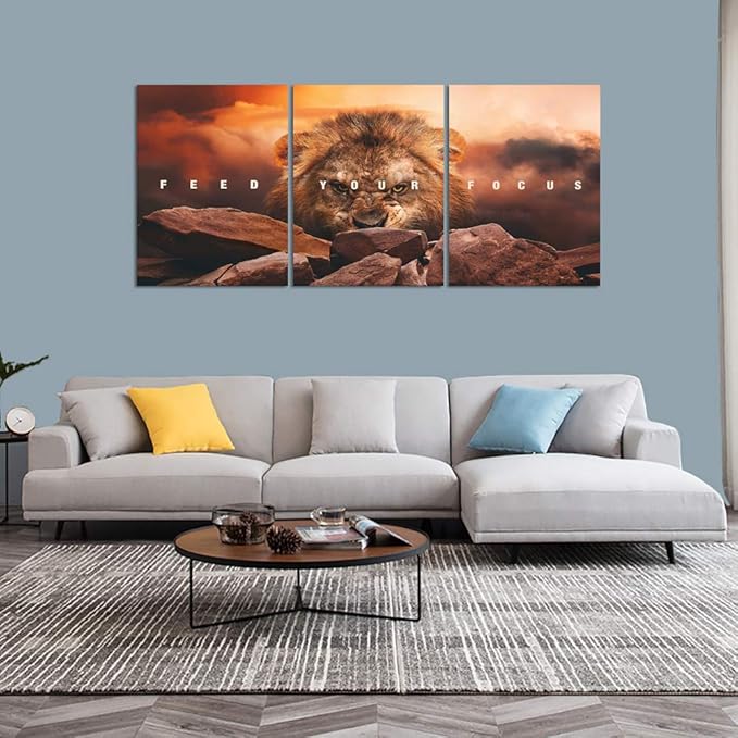 Motivational Wall Art Inspirational Canvas Wall Art Lion Posters Prints Office Wall Decor 3 Pieces Entrepreneur Quotes Picture Paintings Artwork Bedroom Home Decor Decoration (36”Wx16”H)