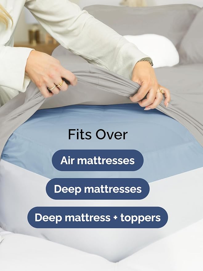 Extra Deep Queen Sheet Set - 6 Piece Breathable & Cooling Sheets - Hotel Luxury Bed Sheets Set - Easy & Secure Fit - Soft, Wrinkle Free & Comfy Sheets Set - Light Grey Sheet Set w/Extra Deep Pockets
