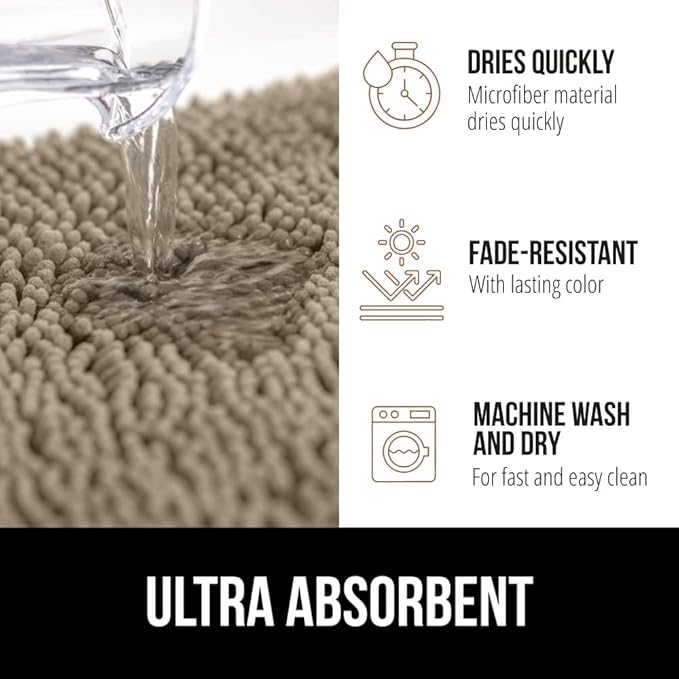 GORILLA GRIP Bathroom Rug Sets, Soft Chenille 2 Piece Area Rugs Set, Toilet Base Mat and 30x20 Carpet, Absorbent Microfiber Washable Mats Dry Quickly, Home Décor and Bath Room Accessories, Gray Beige