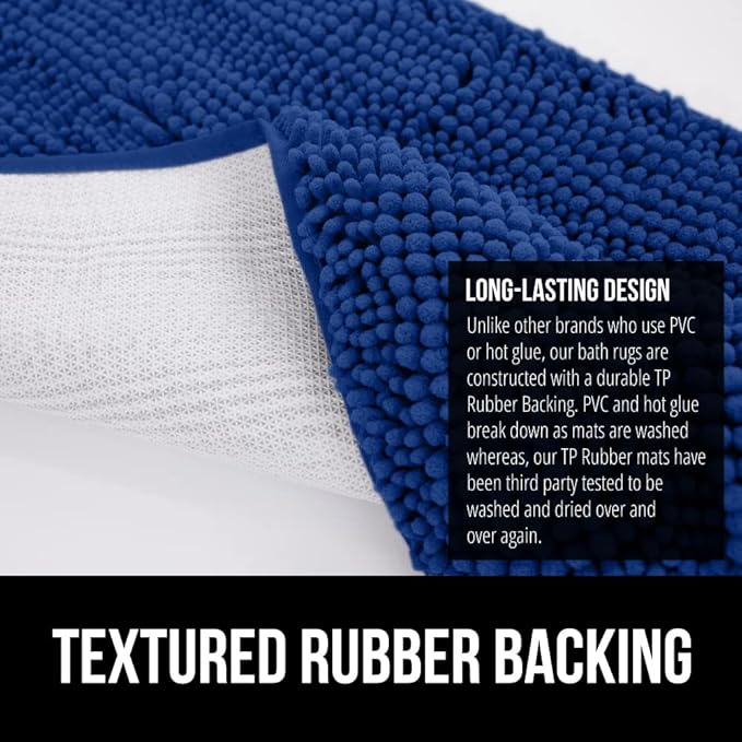 GORILLA GRIP Bath Rug Mat, Thick Soft Absorbent Chenille, Quick Dry Microfiber Mats, Rubber Backing Washable Shower Floor Rugs, US Designed Bathroom Bathmat Home Decor Accessories, 24x17 Royal Blue