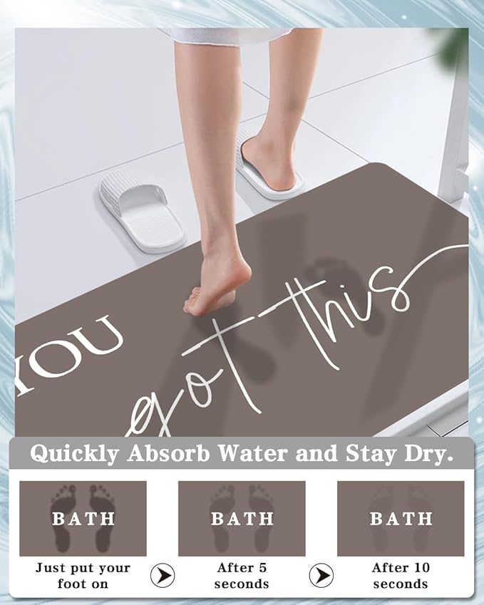 Bath Mat, Bathroom Mat Rugs Super Absorbent Shower Mats Non Slip Quick Dry Thin Rubber Mats for Bathroom Floor Fit Under Door, Shower Rug for Bathtub, Shower, Beige