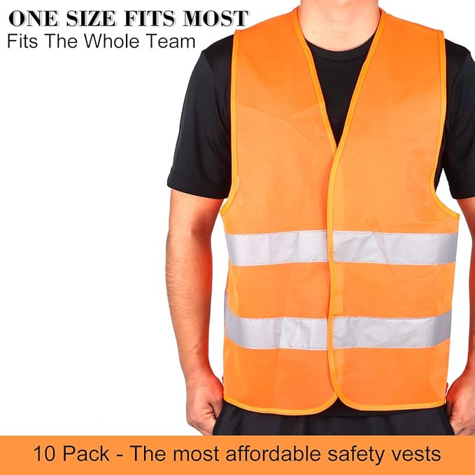 DUSKCOVE 20 Pack High Visibility Safety Vests with 2 Hi Vis Reflective Strips for Men and Women - Neon Orange Construction Vests for Traffic Work, Running, Surveyor and Security Guard
