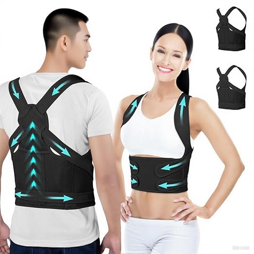 zhanghe Posture Corrector for Women and Men,4 In 1 Adjustable Full Back Brace,Posture Braces Can Relieve Upper and Lower Back Pain(Blue Black)