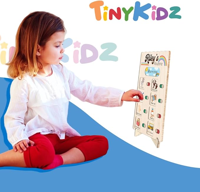 Wooden Chore Chart for Kids Visual Schedule, Routine Chart for Kids, Morning Bedtime Routine Chart for Toddlers Ages 2-4, Daily Kids Schedule Board for Home (08)