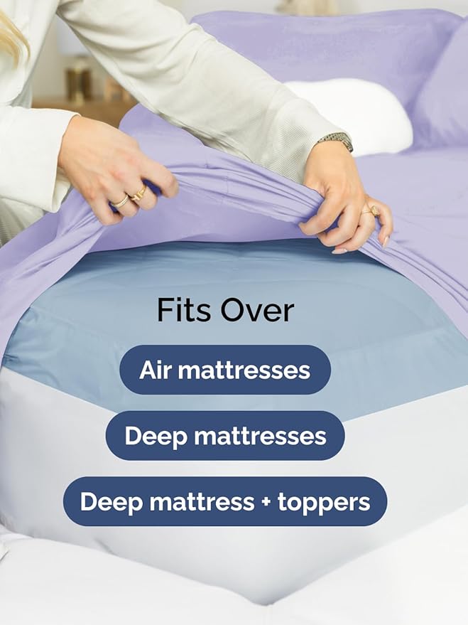 Extra Deep Split King Sheet Set - 7 Piece Breathable and Cooling Sheets - Hotel Luxury Bed Sheets Set - Easy Fit - Soft, Wrinkle Free and Comfy Sheets Set - Lavender Sheet Set with Extra Deep Pockets