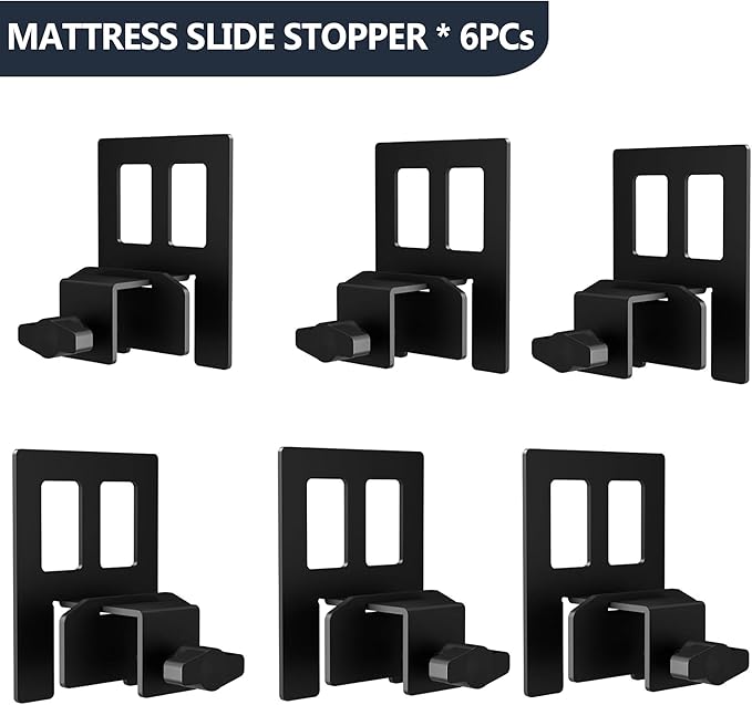 6 PCS Non Slip Mattress Gaskets, Mattress Slide Stopper, Adjustable Mattress Holder for Bed Frame, Black