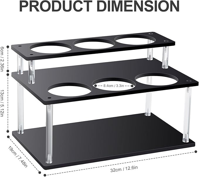 Acrylic Coffee Syrup Organizer, 2 Tier Coffee Syrup Rack (6 Bottle Capacity), Syrup Bottle Holder Stand for Coffee Bar, Kitchen Countertop Syrups, Condiments and Wine (Black)