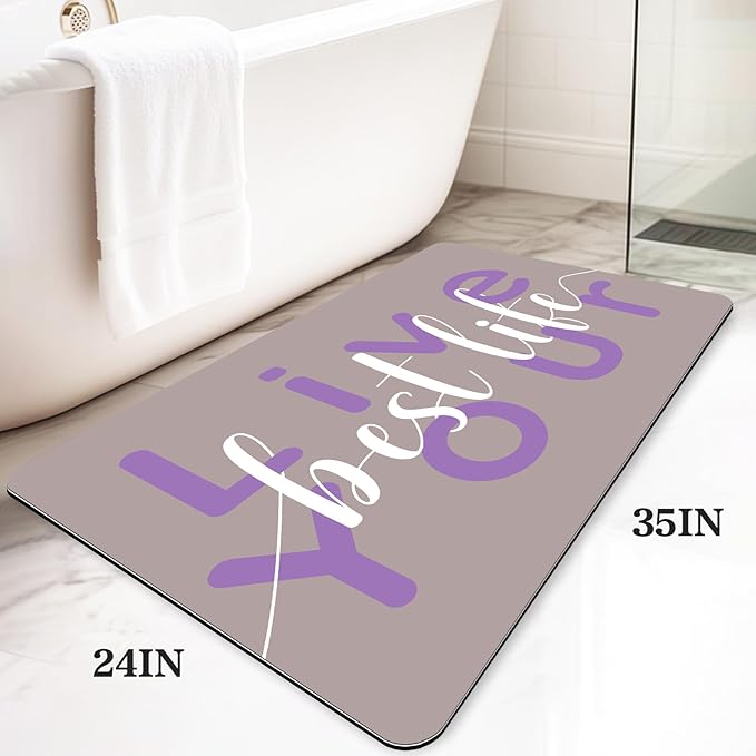 Bath Mat, Bathroom Mat Rugs Super Absorbent Shower Mats Non Slip Quick Dry Thin Rubber Mats for Bathroom Floor Fit Under Door, Shower Rug for Bathtub, Shower, Beige