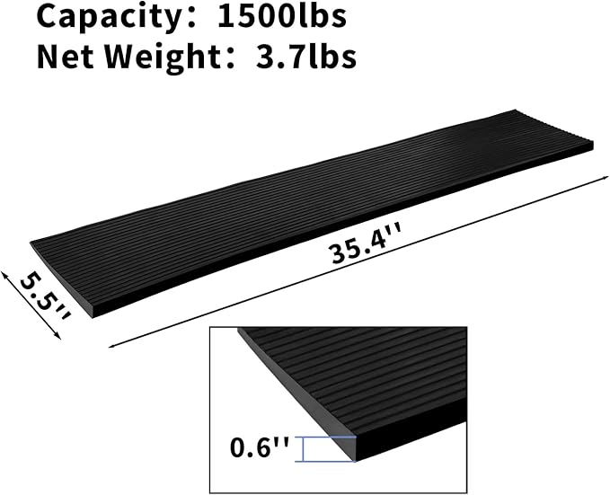 0.6'' Rise Solid Rubber Wheelchair Ramp,Threshold Ramp Used for Thresholds,Doorways and Bathroom (High:0.6 Inch(Pack of 1)) Black
