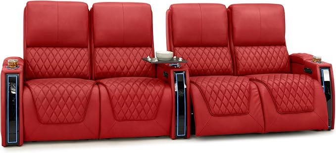 Seatcraft Apex Zero-Gravity CoolZero Italian Leather Home Theater Seating, Powered Headrest, Powered Lumbar, Powered Recline, Row of 4 Dual Loveseats, Red