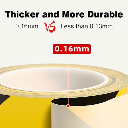 2 Inch x 110FT Black & Yellow Warning Tape Caution Tape | Strong Adhesive, Waterproof, Wear Resistant, Durable Safety Stripe for Floors Walls Stairs Industrial Home Garage Factory Equipment