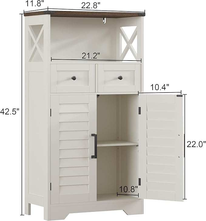 ChooChoo Farmhouse Storage Cabinet, Bathroom Floor Cabinet with Doors and Drawers, Kitchen Pantry Cabinet for Living Room, Laundry, White