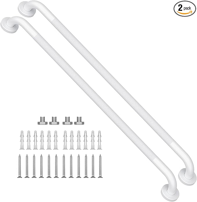 2 Pack 36 Inch White Shower Grab Bars w/Anti-Slip knurled Grip, iMomwee Stainless Steel Wall Mount Bathroom Safety Balance Handrail, Handicap Elderly Senior Assist Textured Grab Bar Handle