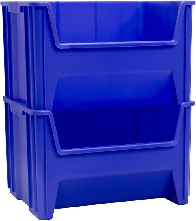 Akro-Mils 13017 Stak-N-Store Heavy Duty Stackable Open Front Plastic Storage Container Bin, (15-Inch x 20-Inch x 12-1/2-Inch), Blue, (3-Pack)