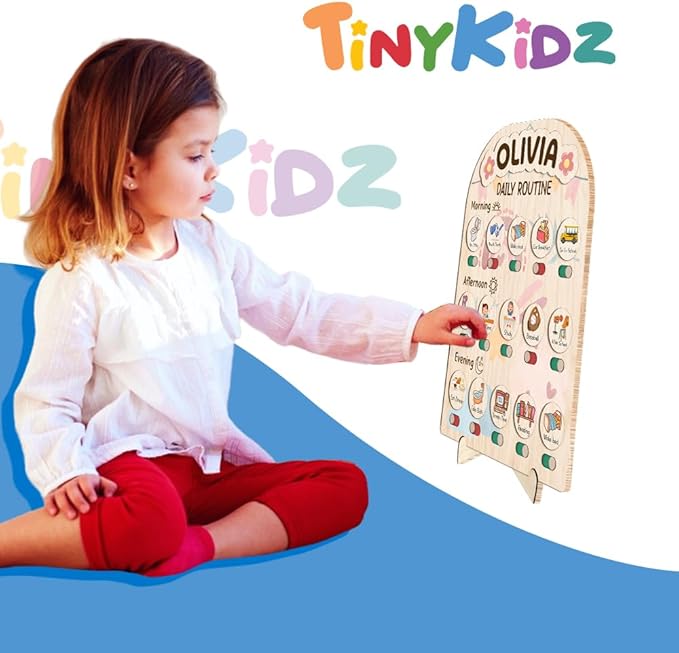Wooden Chore Chart for Kids, Daily Routine for Girls, Wooden Daily Chore Chart, Daily Responsibilities for Toddler