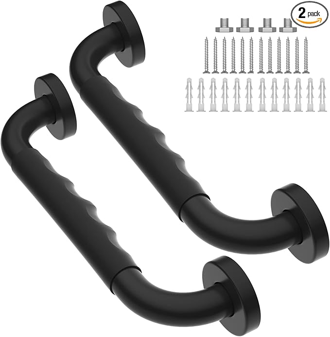 2 Pack 12 Inch Anti-Slip Shower Grab Bars w/Rubber Grip, iMomwee Stainless Steel Bathroom Wall Mount Matte Black Grab Bar Handle, Safety Balance Handrail, Handicap Elderly Senior Assist Bath Handle