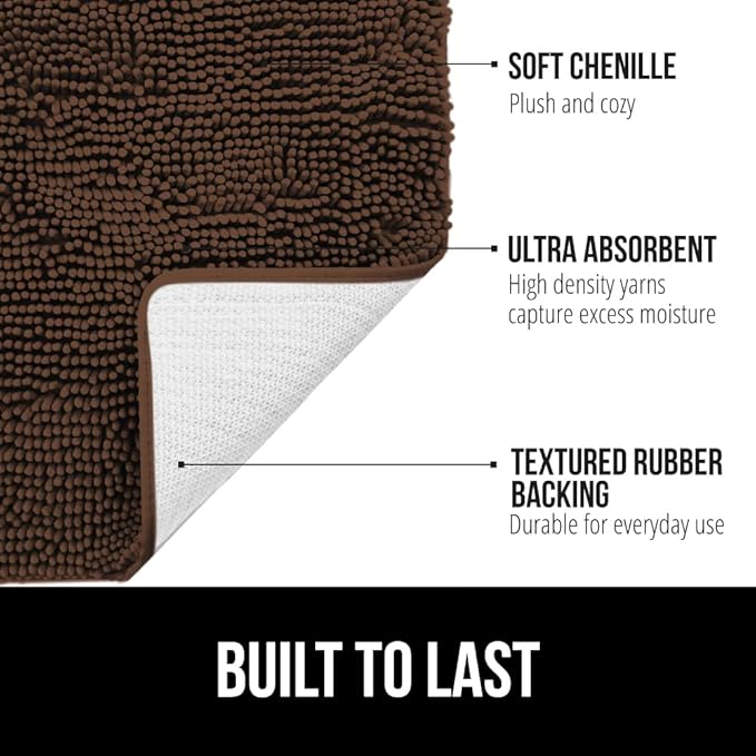 GORILLA GRIP Plush Absorbent Shaggy Chenille Bath Rug Mat for Oval Toilet Base with Rubber Backing, Machine Washable Rugs, Soft Microfiber Contour Mats for Toilets, Bathroom Decor, Brown