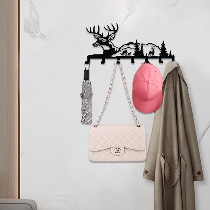 Key Holder for Wall Decorative, Metal Key Holder, Key Organizer for Wall Mount, Hanging Key Rack with 7 Hooks, Key Hooks for Hallway Entryway Office Kitchen Farmhouse (Deer)