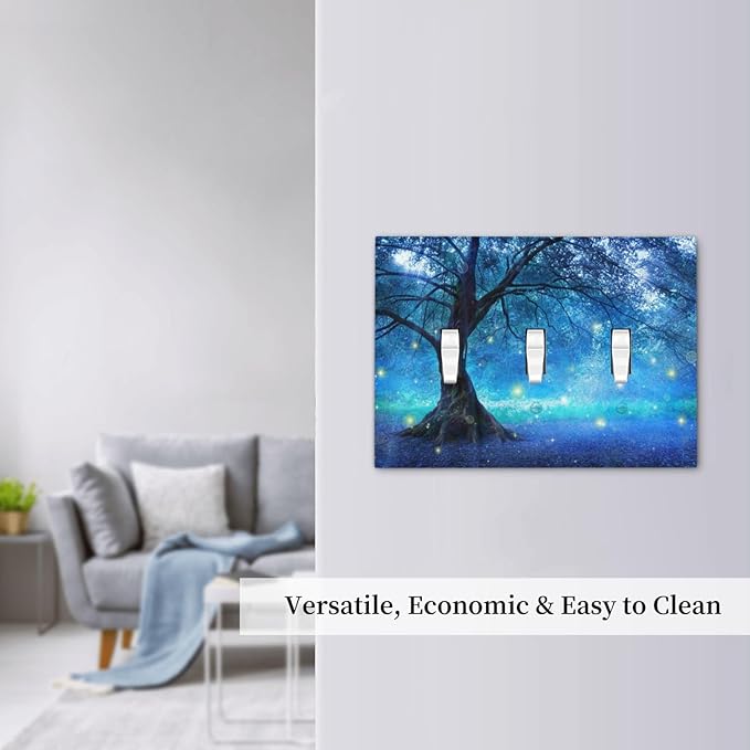 Light Switch Cover Fantasy Fairy Tree In Mystic Forest 3 Gang Wall Plate Triple Light Switch Plate Toggle Decorative Outlet Covers Electrical Switchplate for Bathroom Bedroom Decor