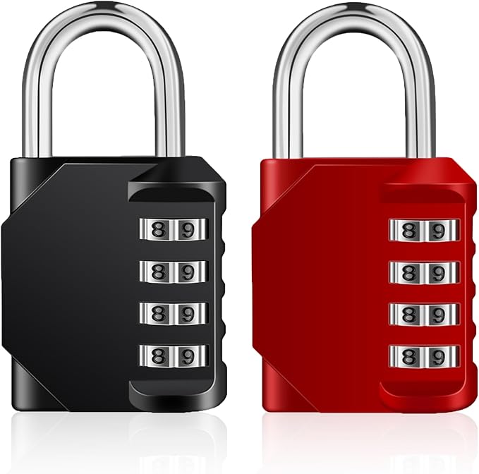 ZHEGE Combination Lock 2 Pack, 4 Digit Combination Padlock for Outdoor, School Lock, Gym (Red and Black)