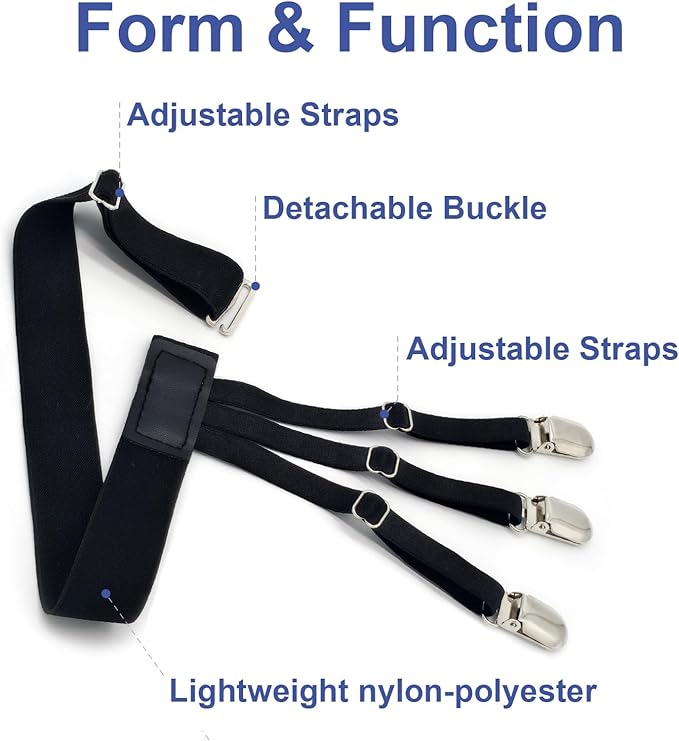 Shirt Stays for Men - Premium 1-Pair Set with Non-Slip Clips, Adjustable Third Generation Elastic Design for Shirt Stays in Police, Military & Formal Wear