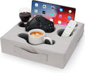 STBoo Couch Cup Holder Pillow Tray - Sofa Drink Cup Holder Cozy Buddy | Bed Caddy Organizer for Remote, Snacks Beverage, Phones, Tablet | Use it on Car, Pack, Beach, RV, Boat, Bedroom (Silvergrey)