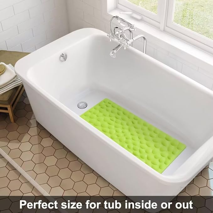Non-Slip Bathtub Mat OTHWAY Soft Rubber Bathroom Bathmat with Strong Suction Cups (Green, 16x31.5 inch)