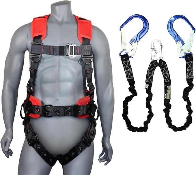AFP Demon Comfortable Fall Protection Harness Kit – OSHA/ANSI PPE Full Body Safety Harness for Construction Work