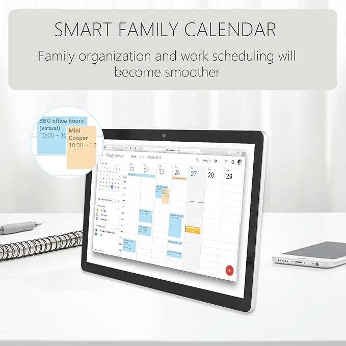 15.6 to 27 inch Touchscreen Digital Calendar & Wall Planners, Smart Whiteboard Calendar for Chore Chart & Work Schedule, Built in Speakers and Camera, Include Wall Mount & Desk Stand (15.6-inch)