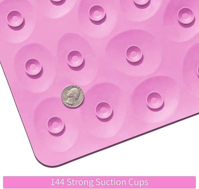 Non-Slip Bathtub Mat OTHWAY Soft Rubber Bathroom Bathmat with Strong Suction Cups (Pink, 16x40 inch)